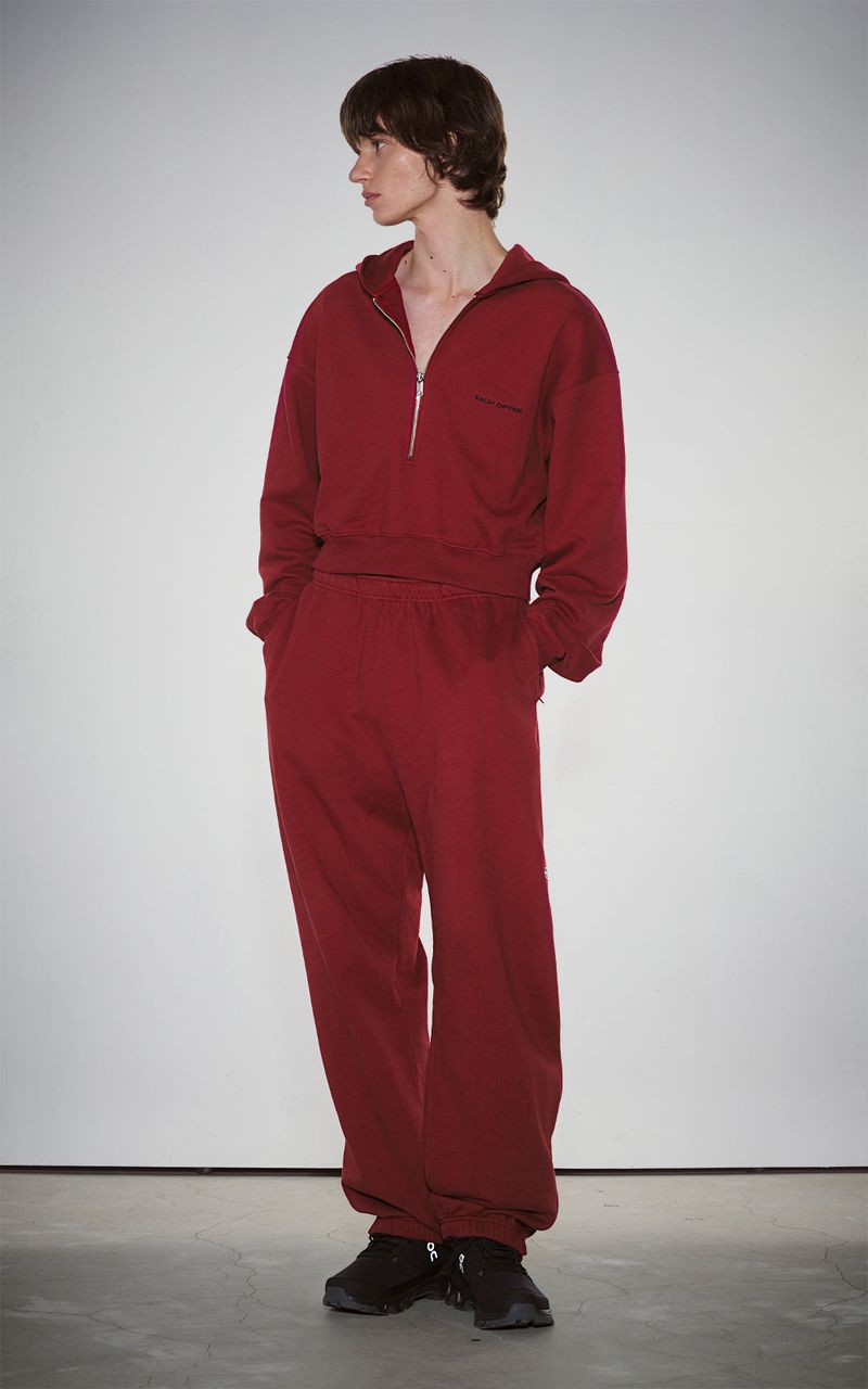 HAIF-ZIP HOODIE (CROP)_DARK RED