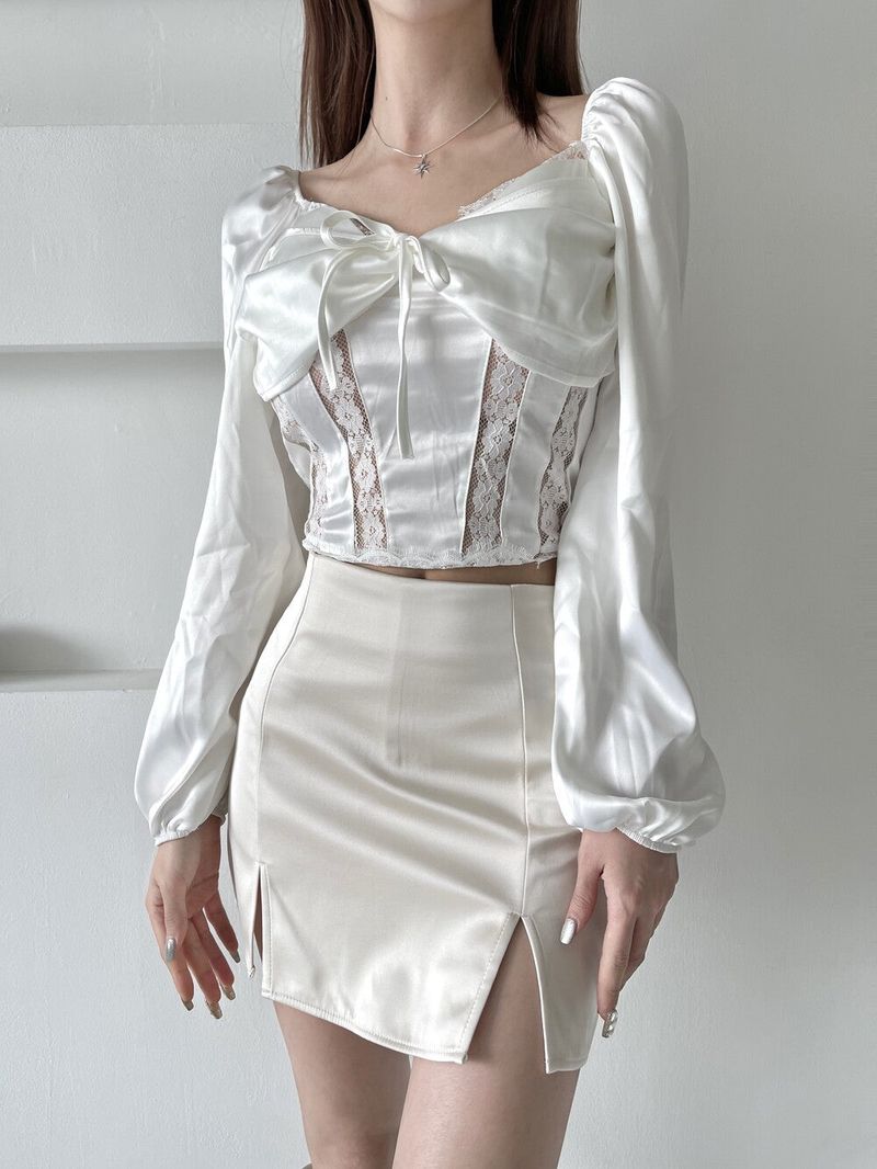 666. Satin two slit sk-pt (2color)