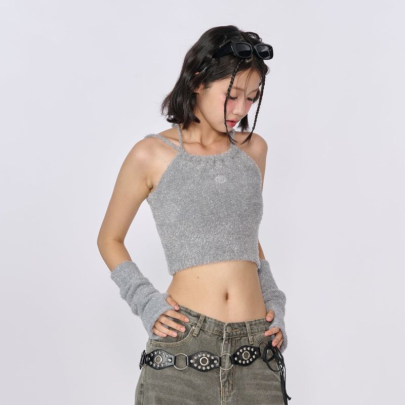 GLITTER 2WAY KNIT HALTER TOP_SILVER (WARMMER X)