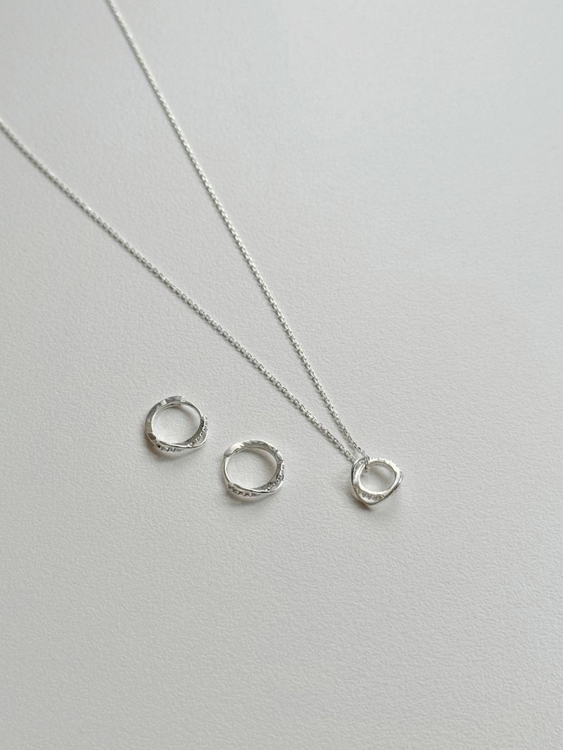 [Silver 925] wave ring earring necklace set