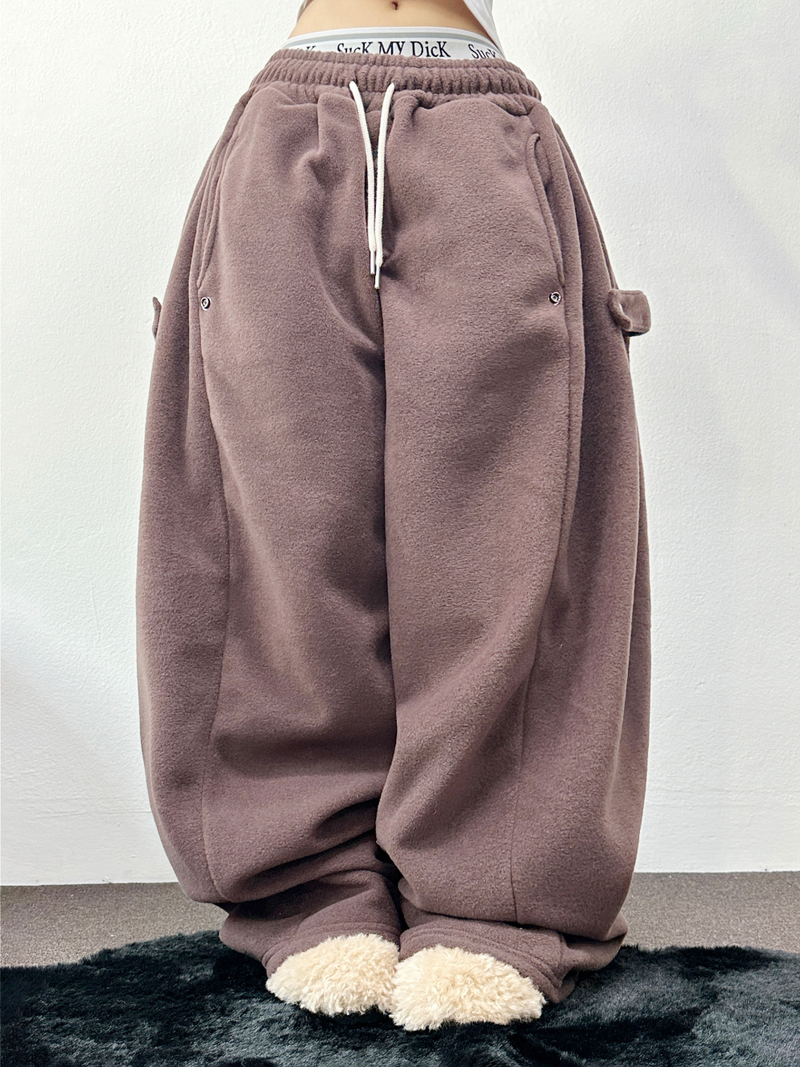 BOTH-SIDES FLEECE SNAP LONG PANTS 🧸🩵🤍6COLOR
