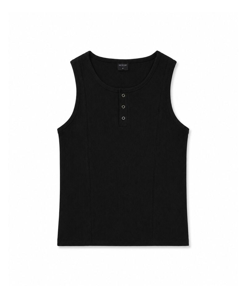 Ribbed incision henry neck sleeveless - black