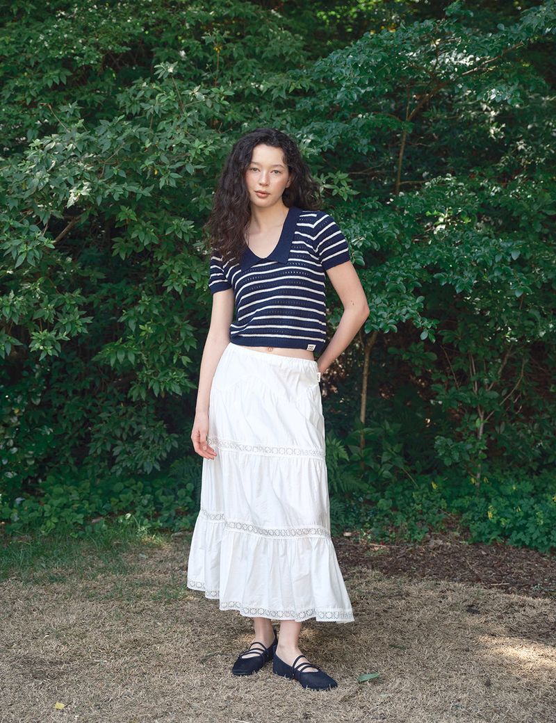 Floral Lace Tiered Skirt_White
