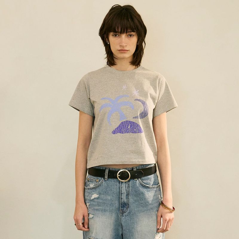 Tropical Hal Sleeve T Melange Grey