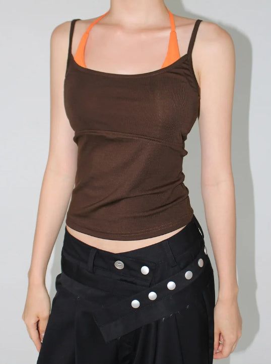 [with cup] TWO TONE HALTER TOP