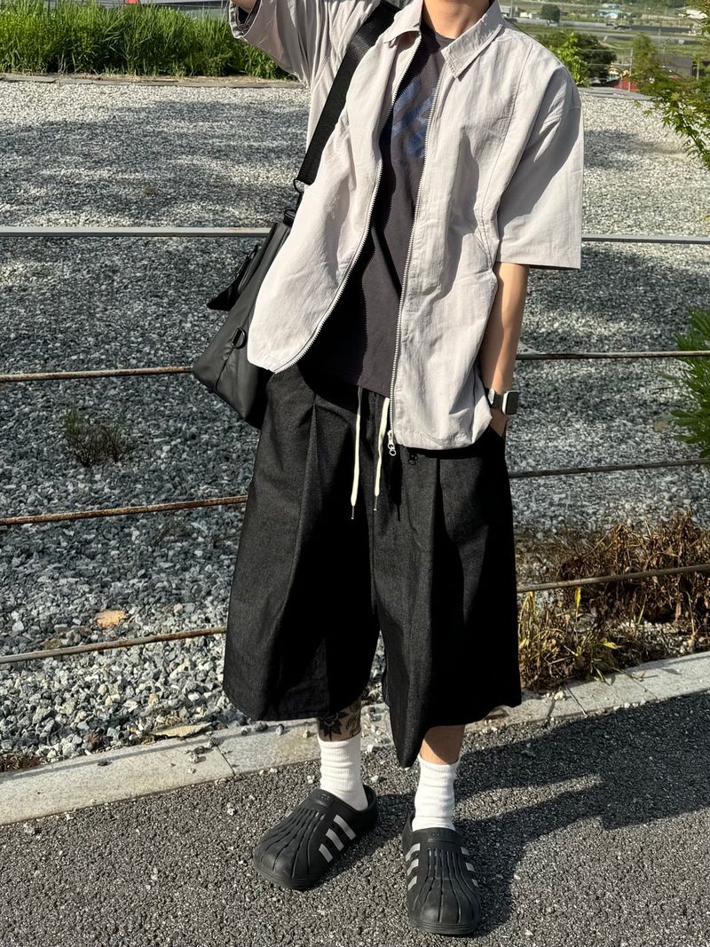 One tuck denim bermuda pants 1C