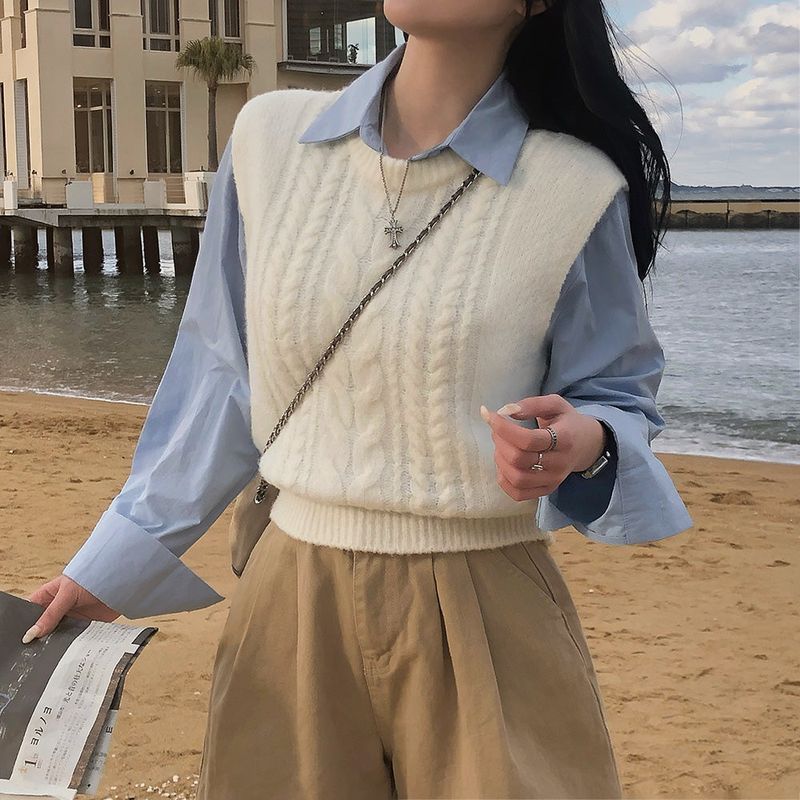 [BELLIDE MADE] Benny, cable round knit vest