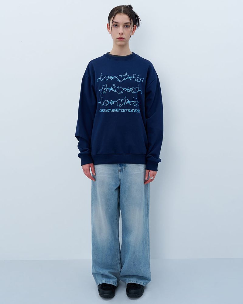 CATS PLAY POSES SWEATSHIRT-NAVY
