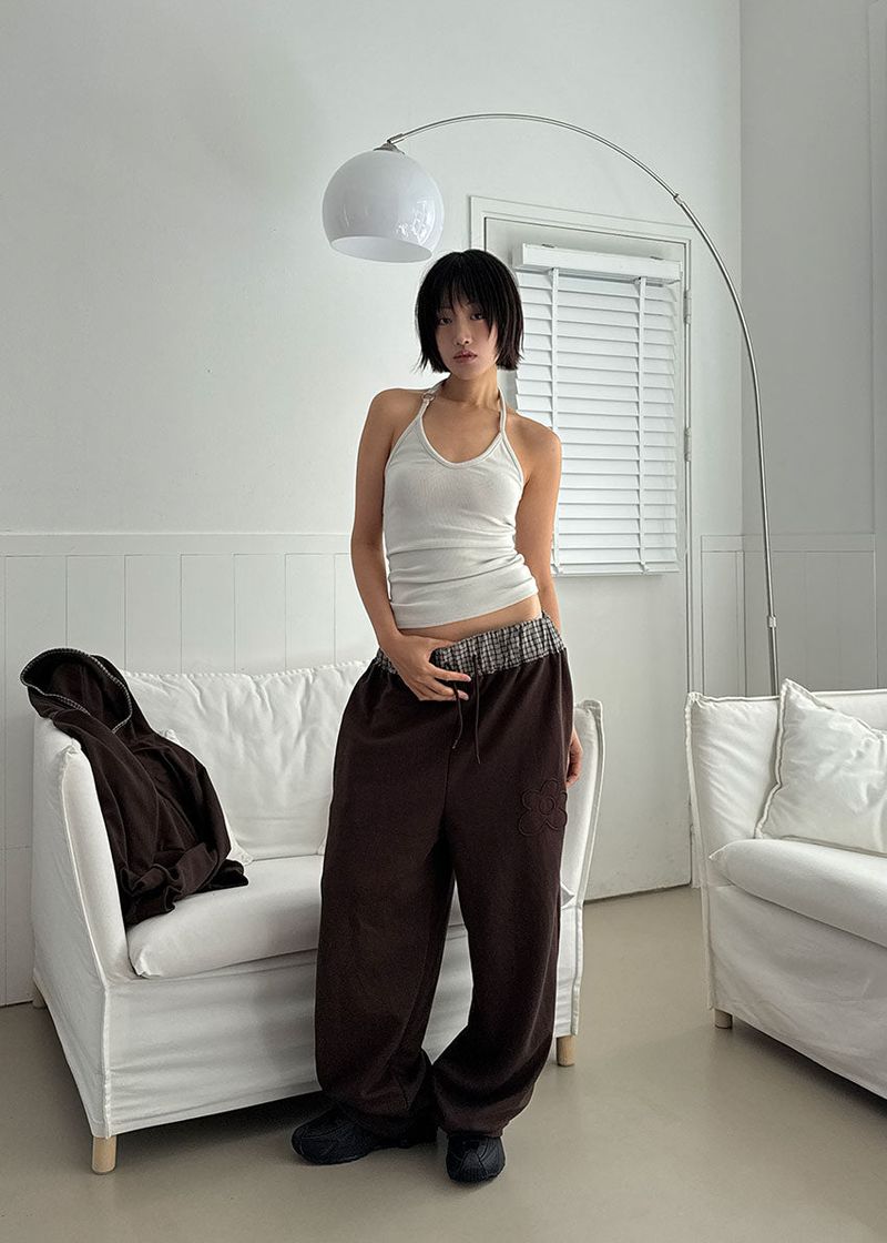 FLOWER CHECK BANDING PANTS