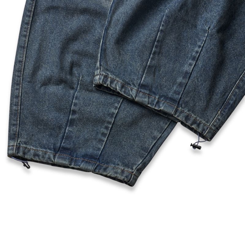 Vintage-Washed Denim Cargo Balloon Pants