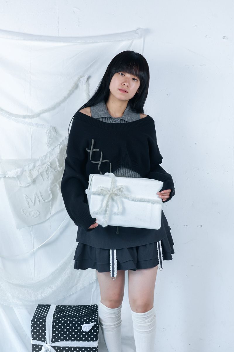 laceup ribbon knitset(black)