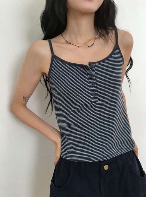 BAON（バオン）の「Kasumi Stripe Color Matching Button Sleeveless（Tops）」