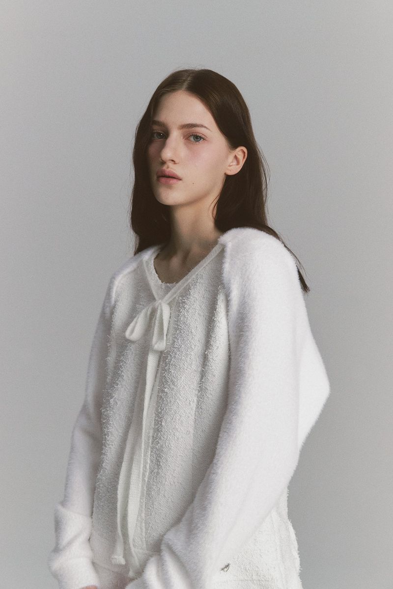 Back Ribbon Tweed Dress White
