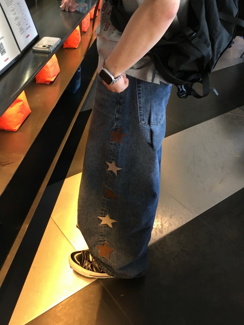 Kaz Star Embroidered Wide Denim Pants