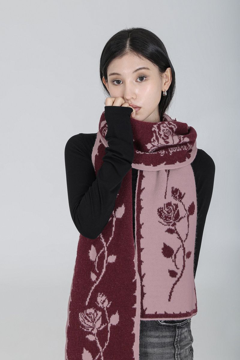 ROSE JACQUARD SCARF #WINE