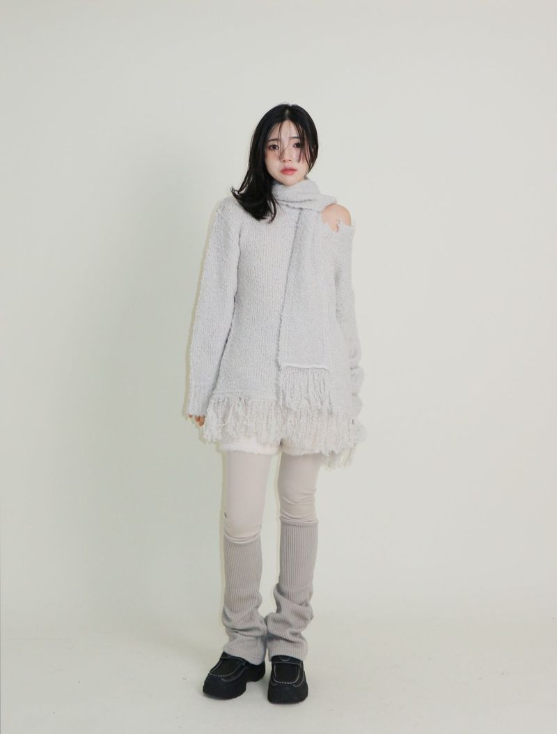 Puddle Demoor Tester Damage Long-Sleeved Knitwear Dress (Muffler Set)