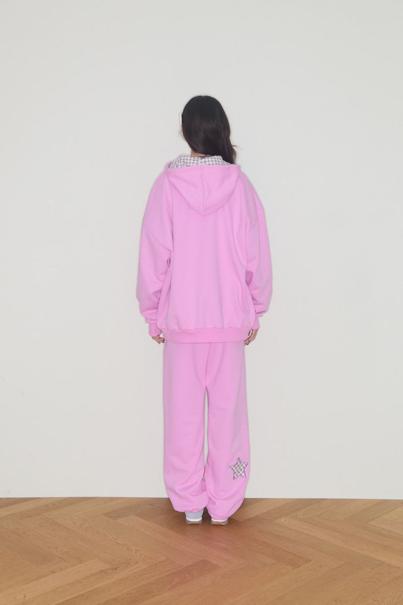 KIRING CHECK PATCH HOODIE (CHERRY PINK)