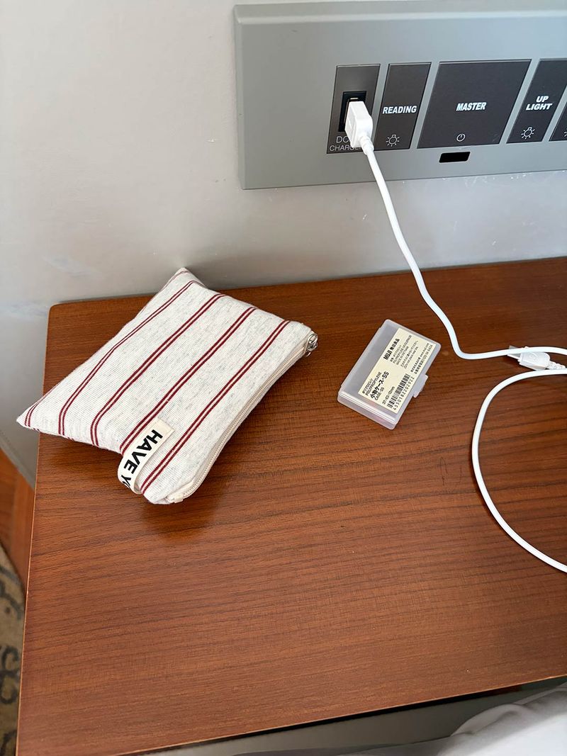 Twin stripe flat pouch - brown , M size