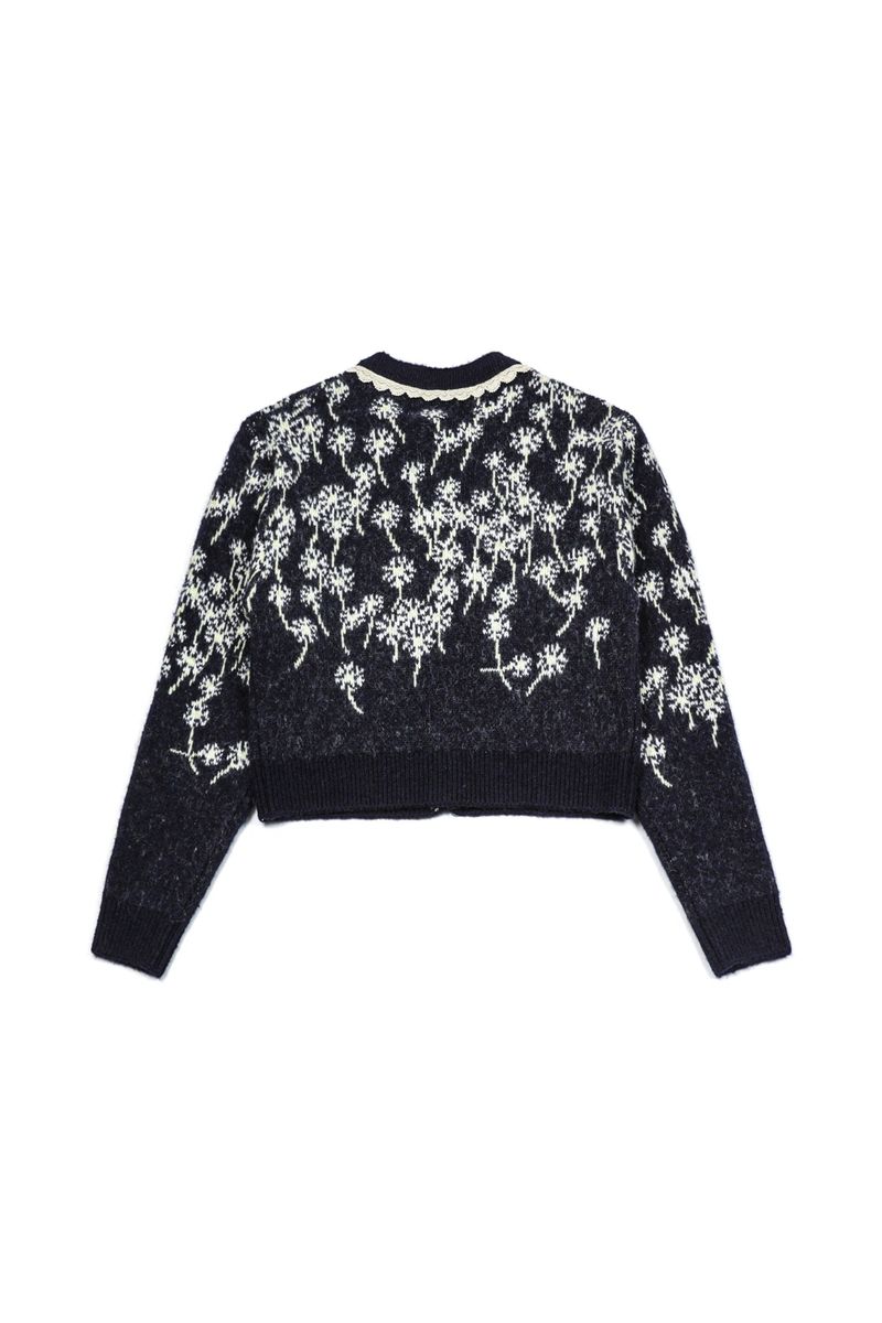 Flower Wool Cardigan [Navy]