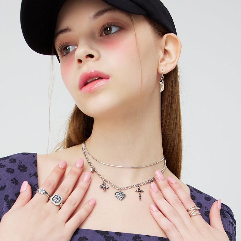 [SET] HEART STAR CROSS LAYERD NECKLACE