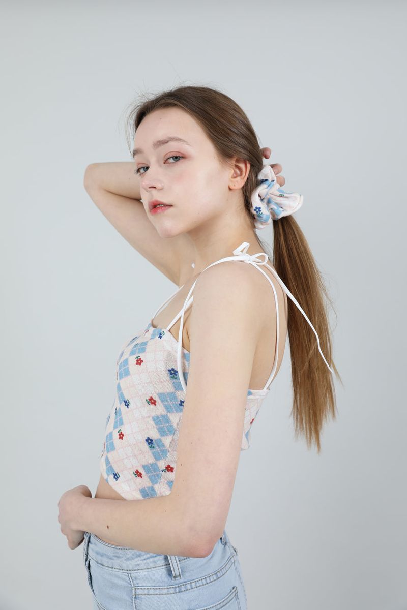 SET Highteen Sleeveless Crop Top Scrunchie Blue