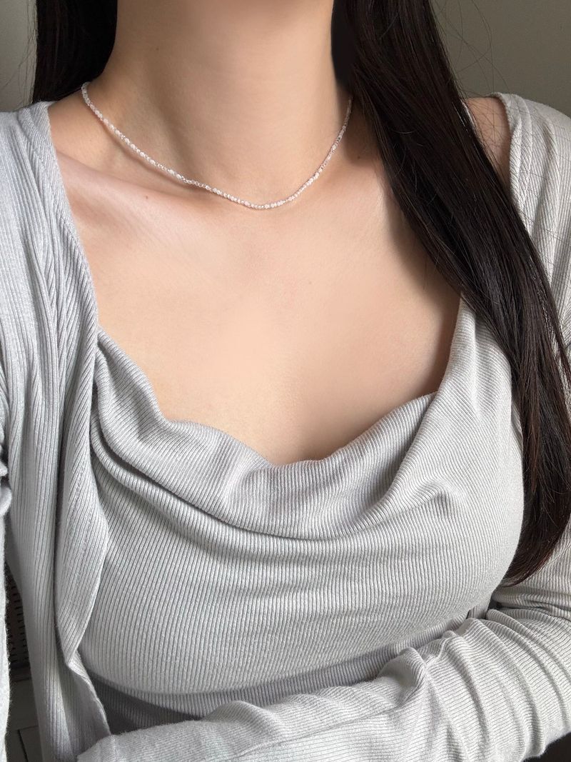 [Surgical Steel] Rain Beads Necklace Ring Set / 2 Colors / Summer White Blue Simple Daily