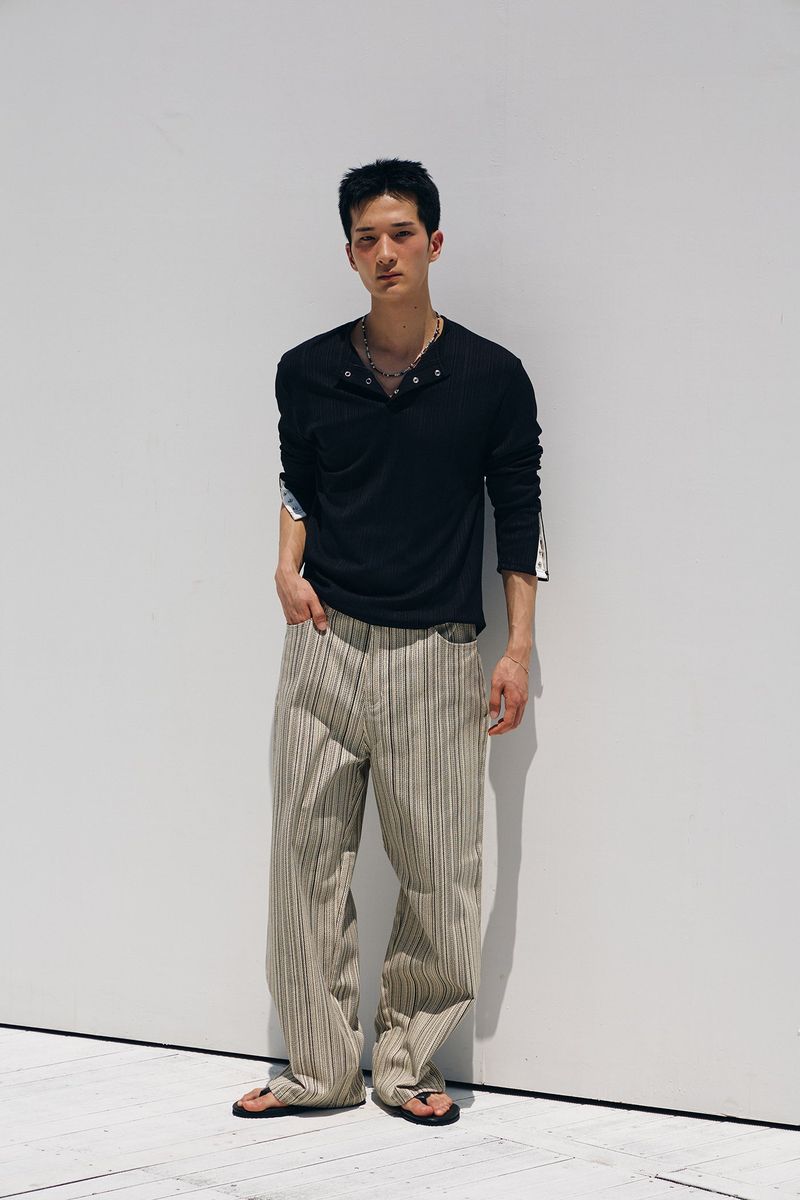 Need stripe wide denim pants(Ivory)