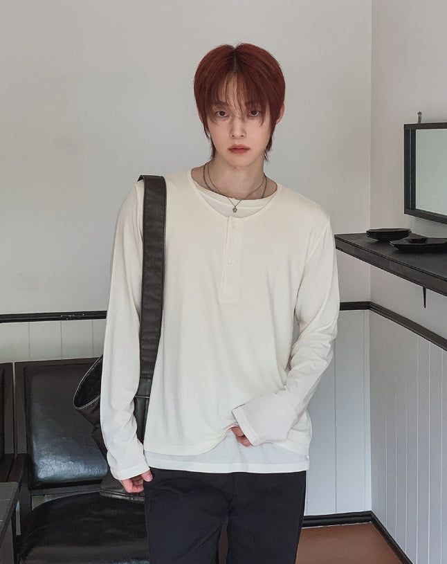 2PLAN（ツープラン）の「ウレン ウール ヘンリーネック ダブル ロングスリーブTシャツ（トップス）」
