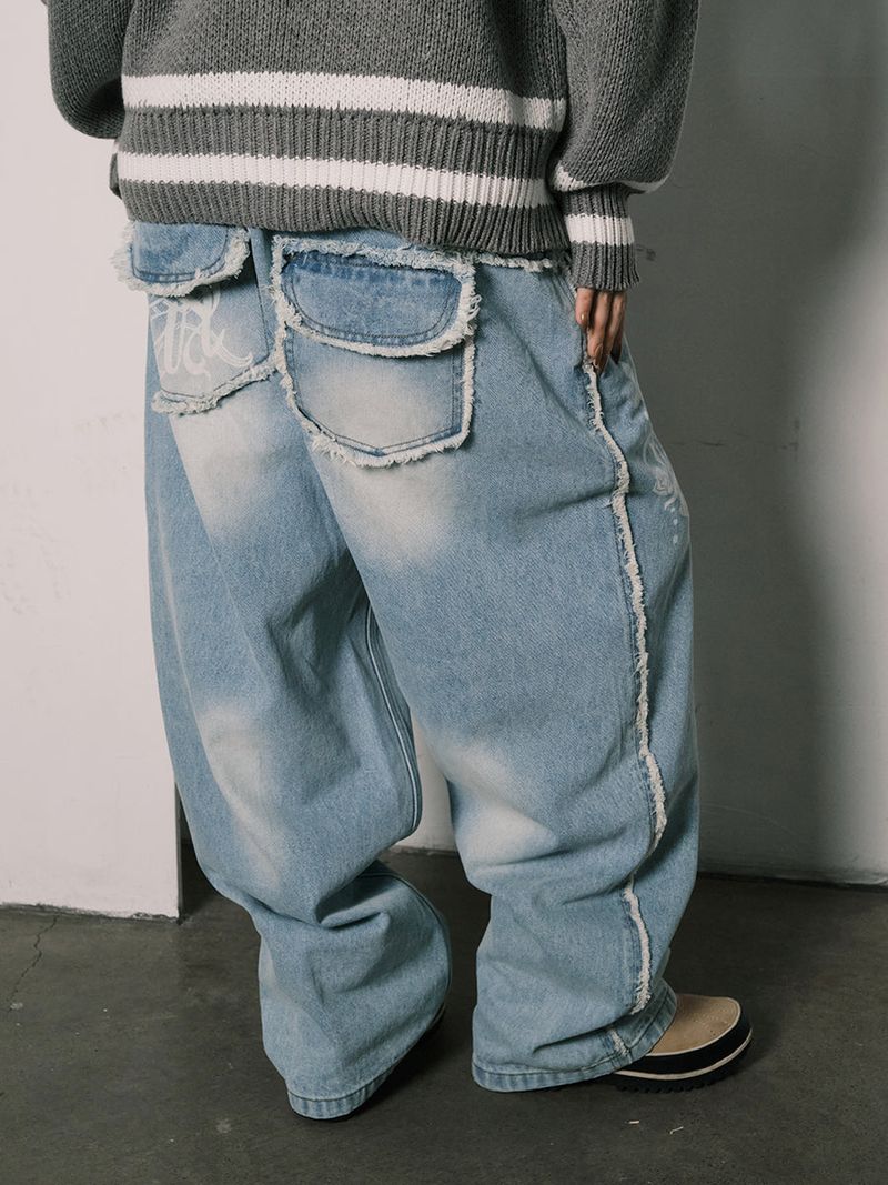 RAW CUT DENIM PANTS (LIGHT BLUE)