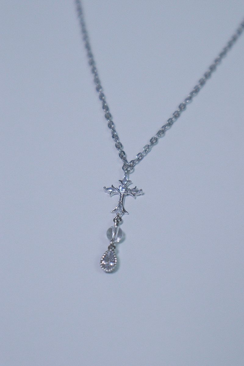 cross water drop transparent gemstone necklace