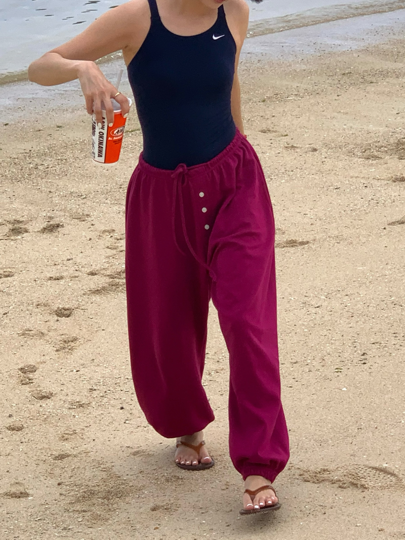 summer button point jogger pants