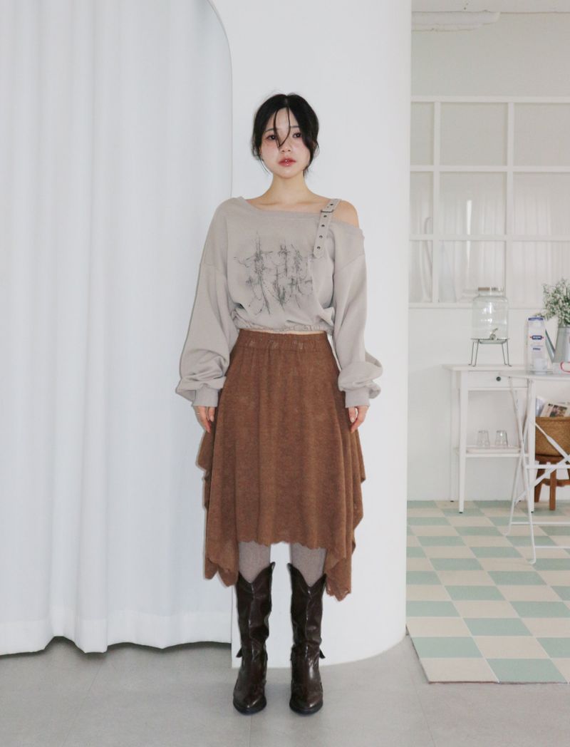 ナンバーTシャツレースバンディドニットアンバランススカート