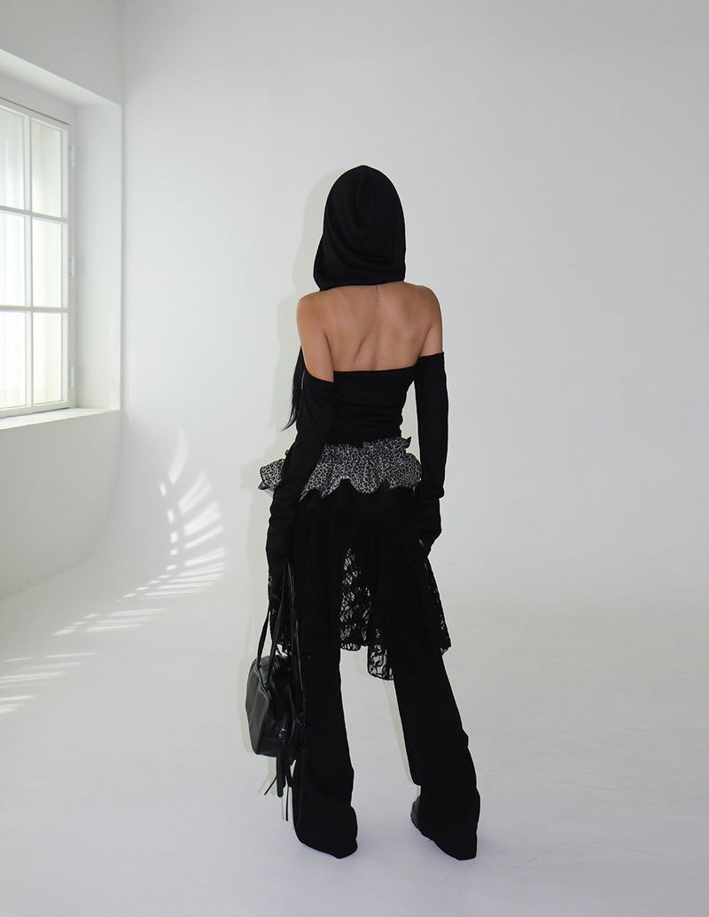 lace see-through layered midi skirt