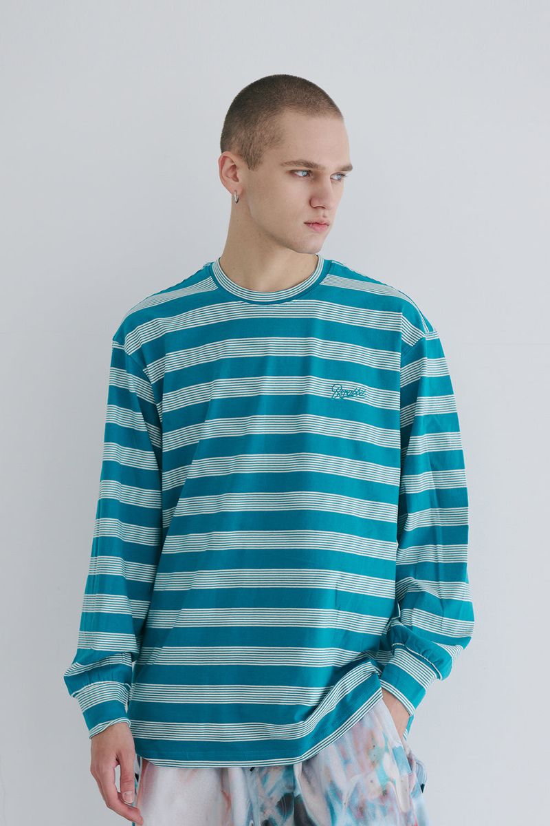 BSRABBIT(ビエスラビット)の「BSR2223FWPO086 BS WAPPEN LONG SLEEVE BLUE GREEN STRIPE(Tops)」