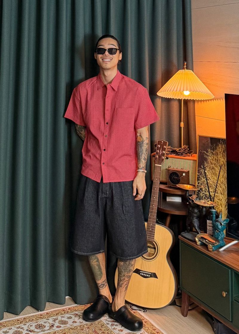 Non-fade half denim pants 2COLOR