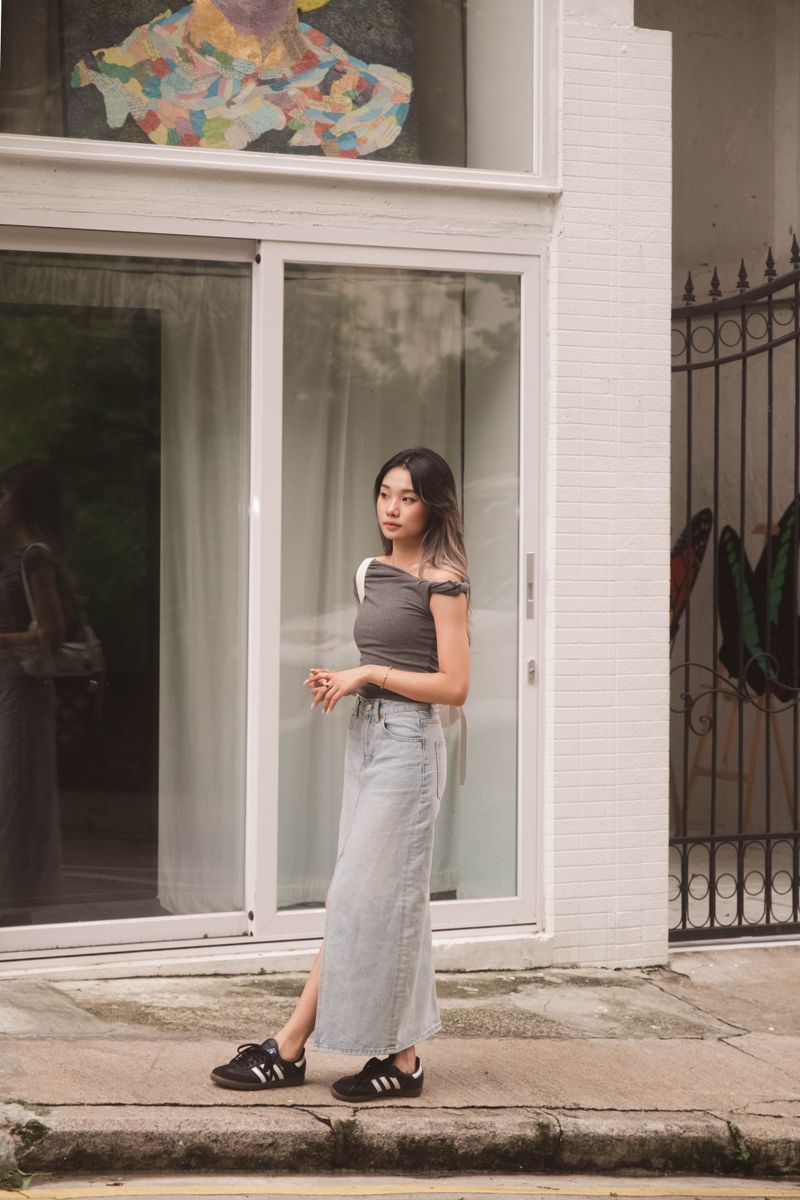Asymmetric Ruched Top - Grey