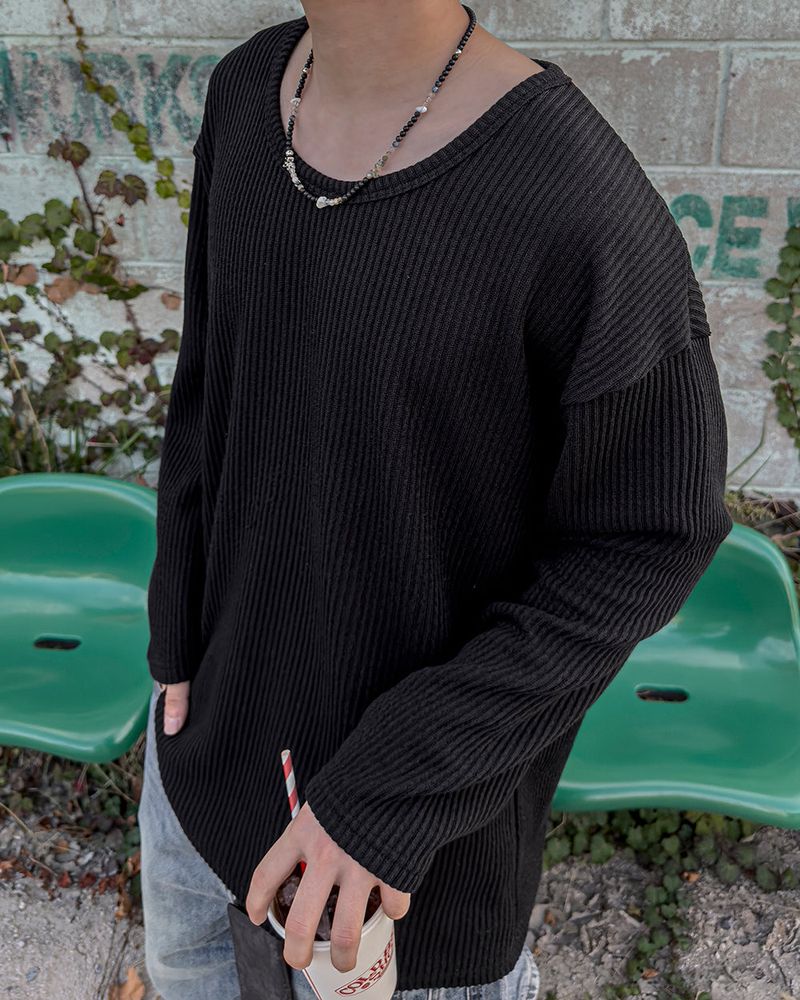Hug Oversized Ribbed U-Neck Knit