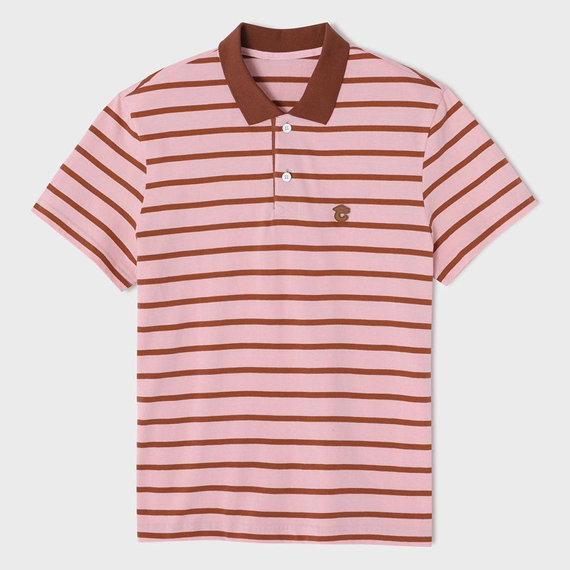 CONCEPT COLLEGE（コンセプトカレッジ）の「Brown Leather Academic Cap C Patch Pink Stripe Polo Short Sleeve Tee [Unisex]（Tops）」