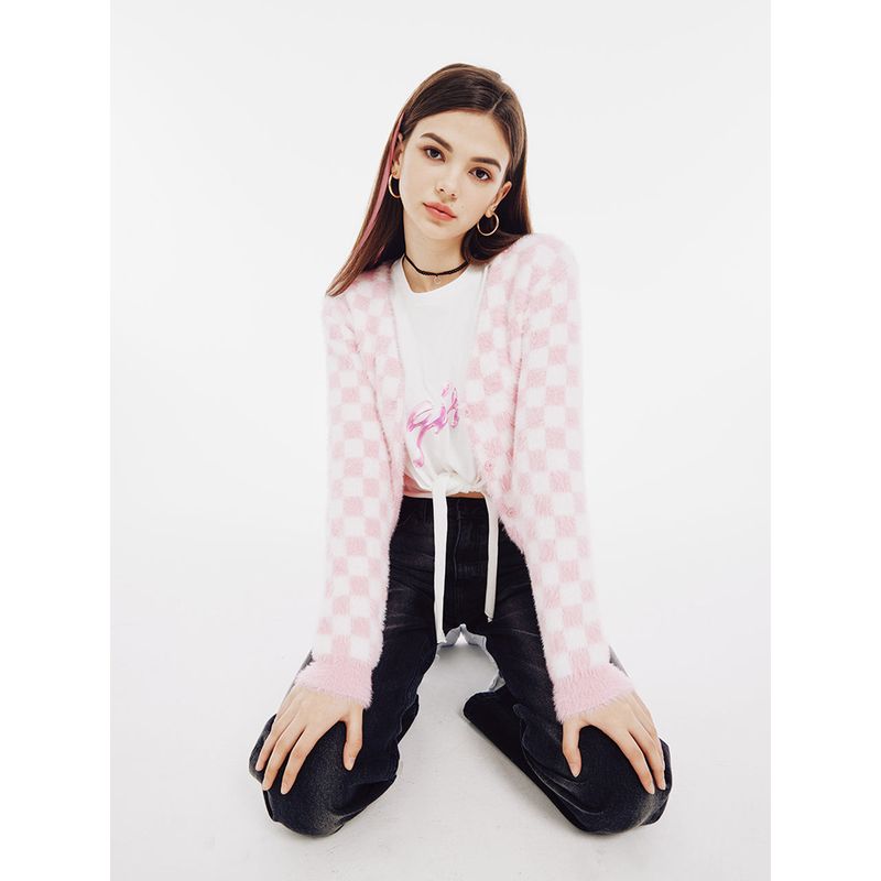 Pink Checkers Cardigan