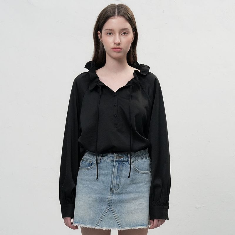 フリル襟ルーズブラウス [BLACK]