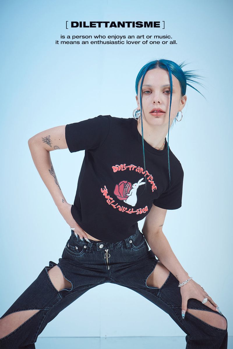 RABBIT CROP T-SHIRTS(Bk)