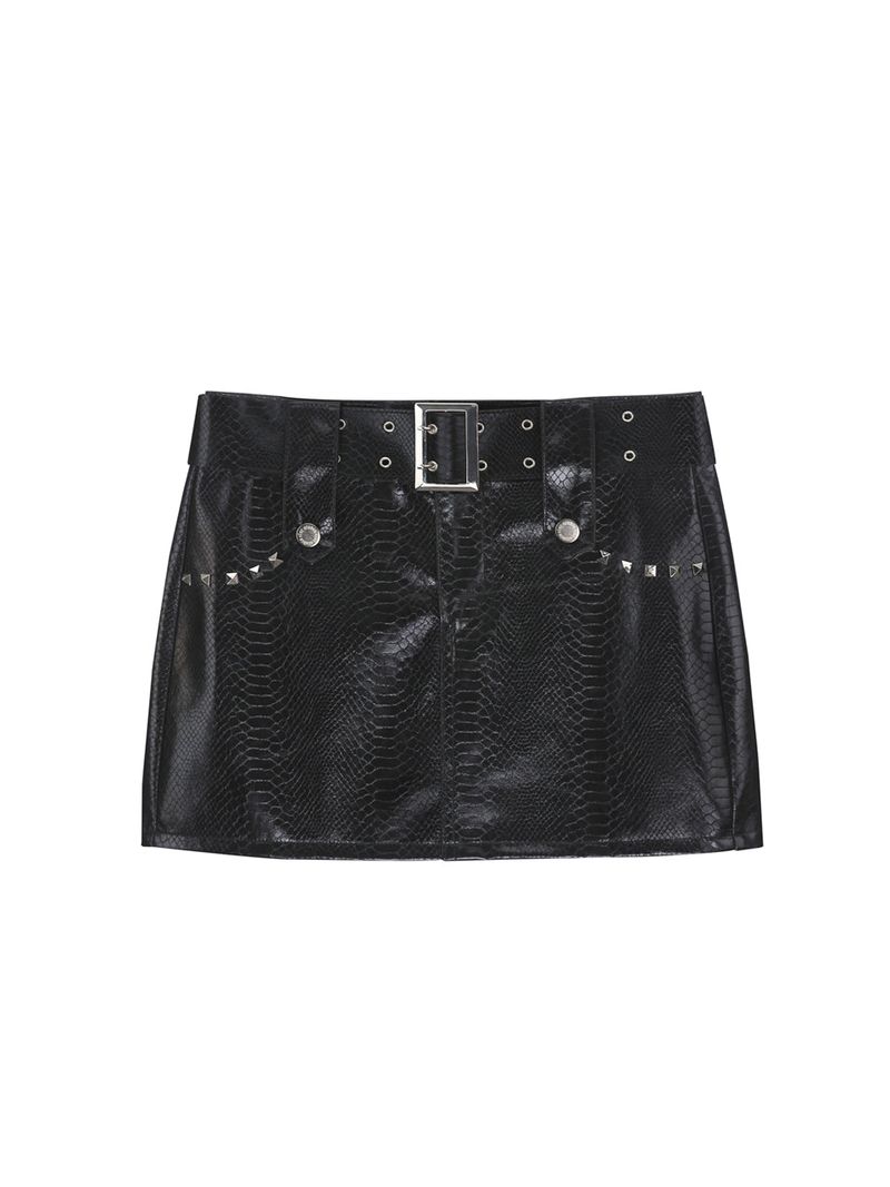 0 6 snake pattern belt skirt - BLACK