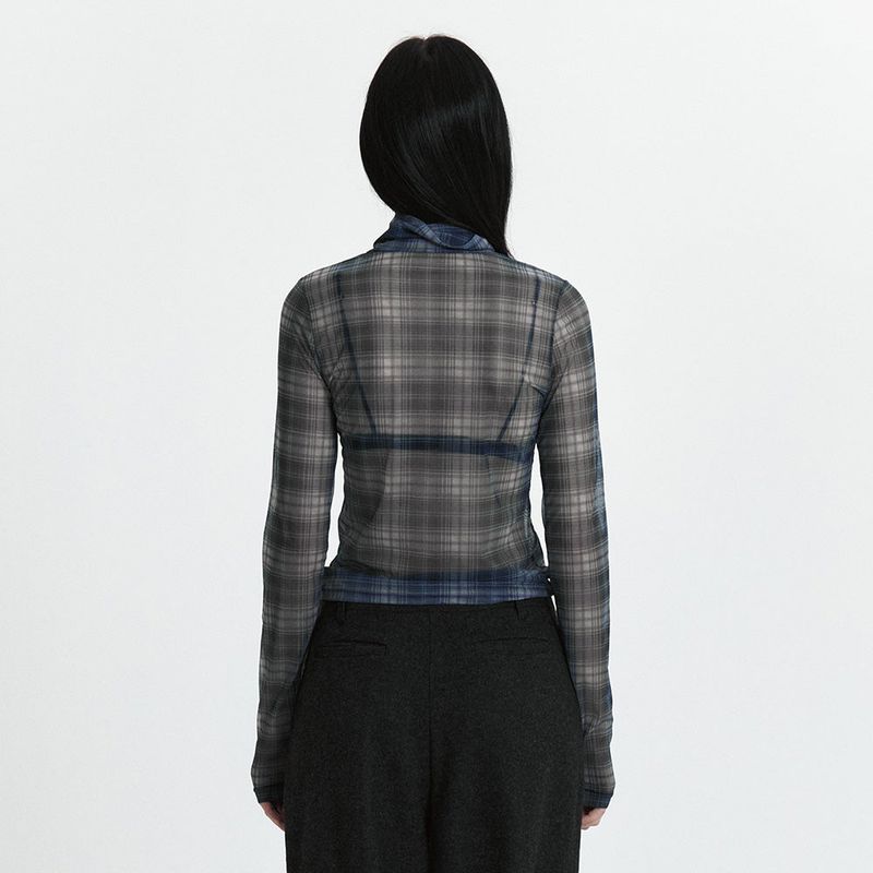 C SEE-THROUGH CHECK T-SHIRT_BLACK