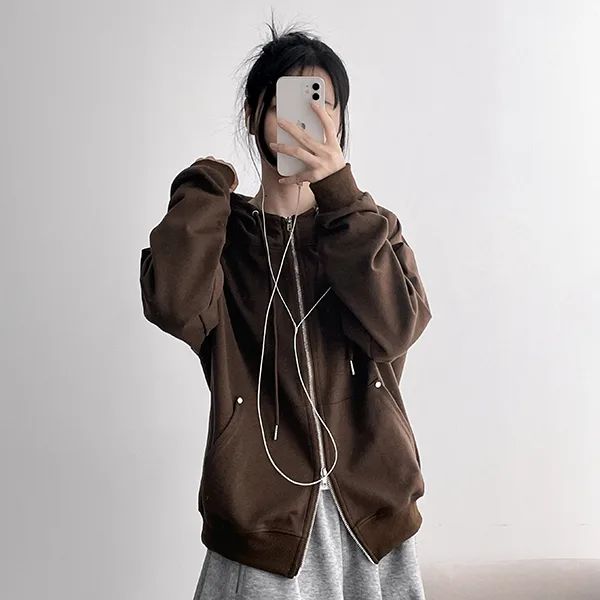 Rivet✨Point Double High Neck Two-Way Hoodie Zip-up (4 colors)