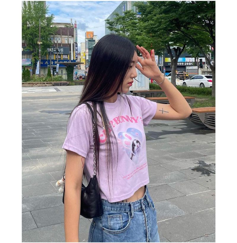 CAT&BUNNY CROP T-SHIRT [4COLOR]