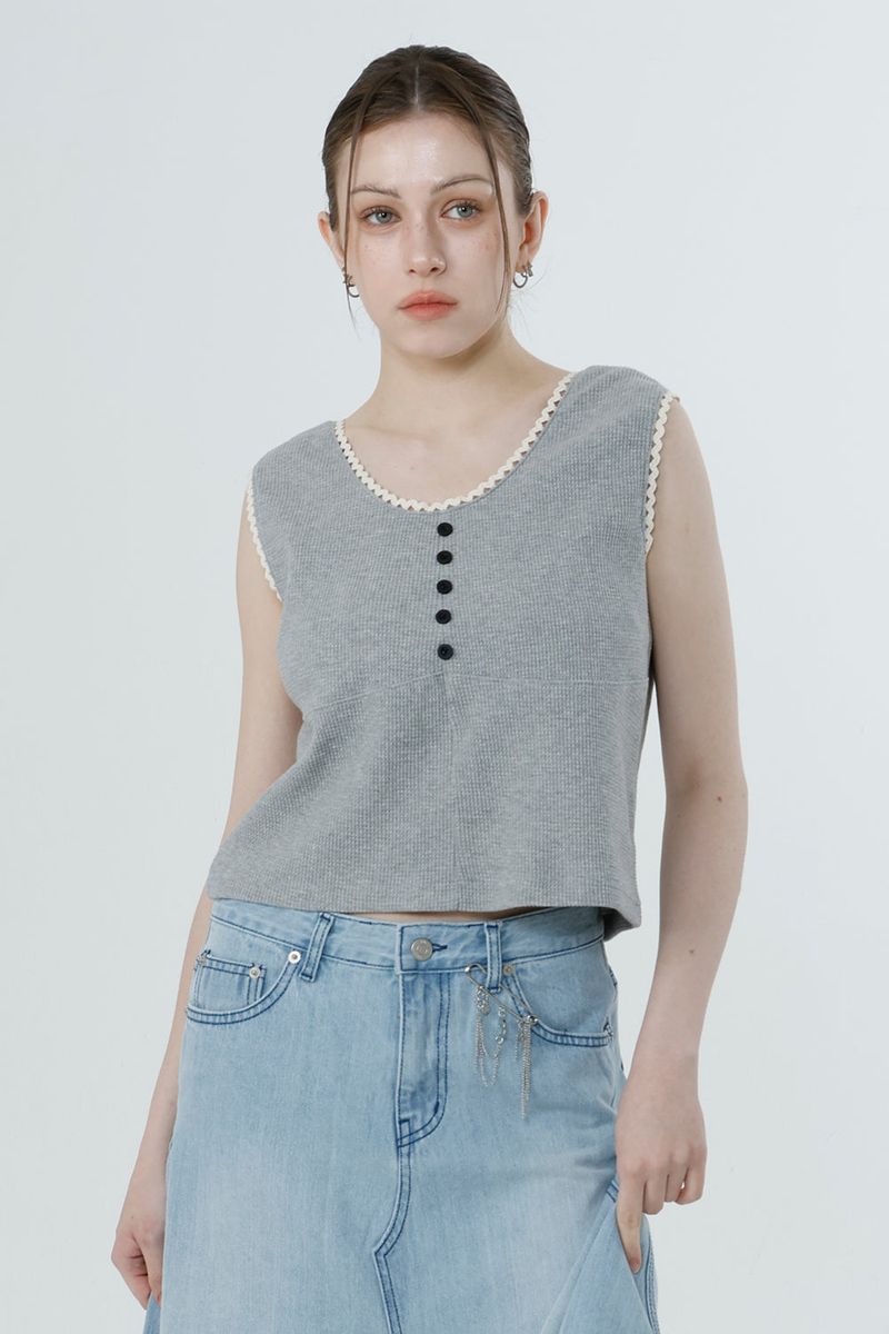 WAFFLE SLEEVELESS_MELANGE GRAY