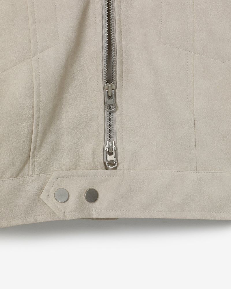 vegan leather biker jacket [ cream beige ]