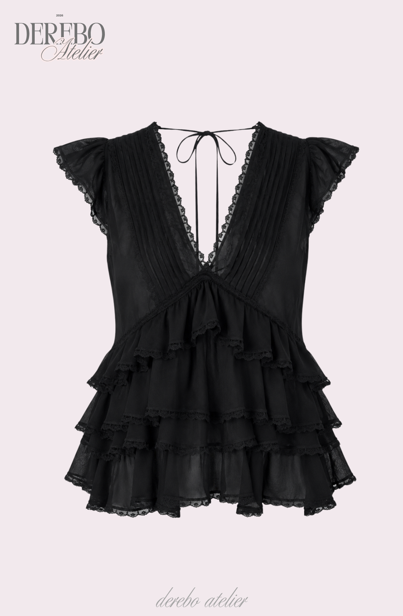 Lady Frilled Chiffon V Blouse