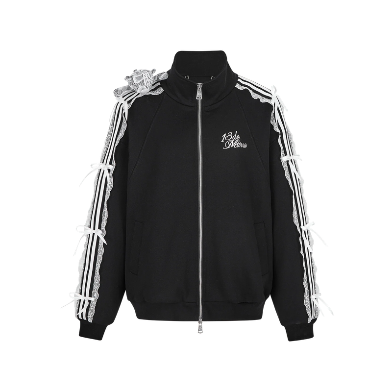 13DE MARZO Bear Lacy Knot Zip Sweatshirt
