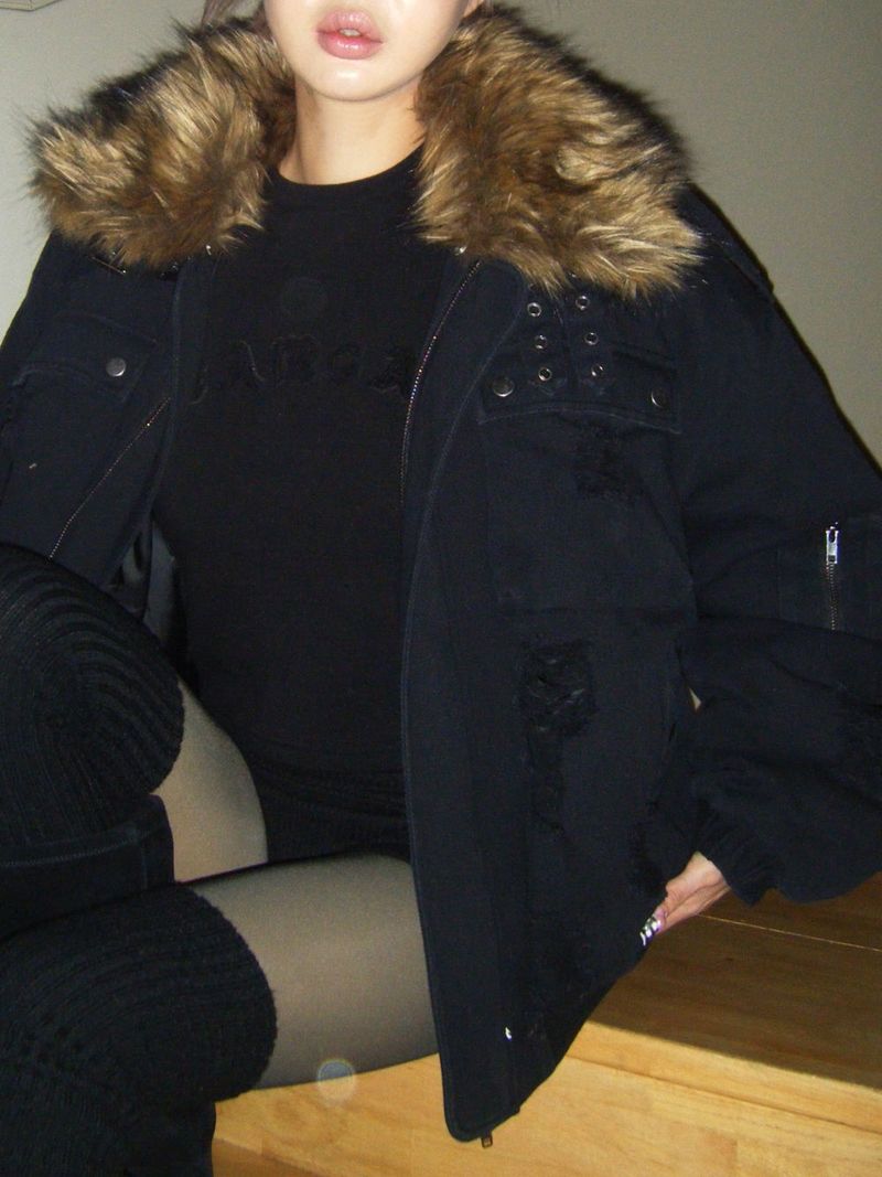 RACCOON PUFFER JACKET-BLACK